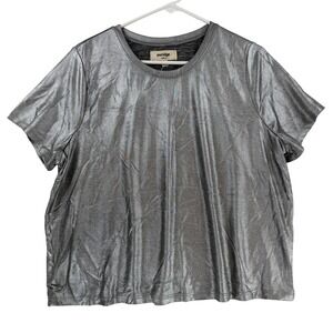 Porridge‎ Anthropologie Shirt Womens XL Silver Metallic Short Sleeve Tee Top NWT